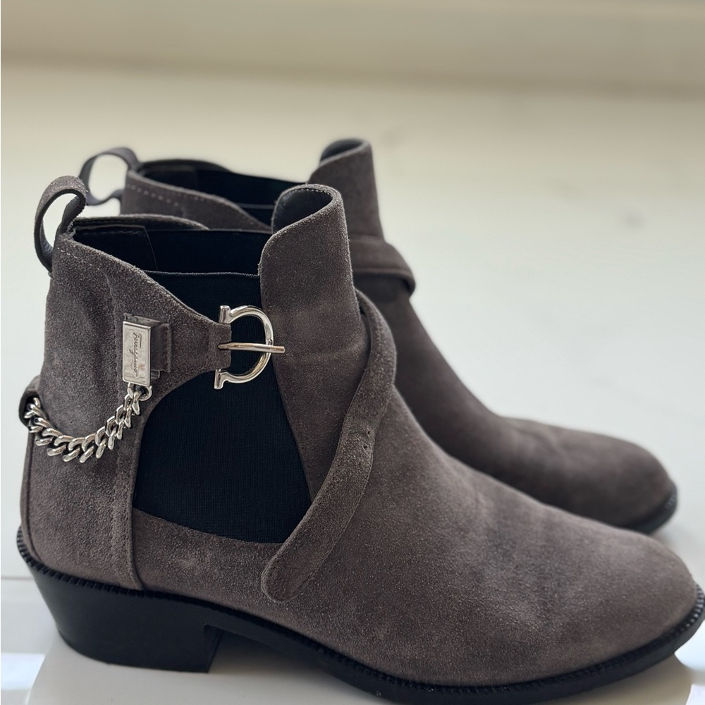 Salvatore Ferragamo Taupe Suede Ankle Boots